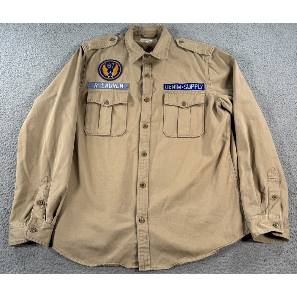 Vintage Denim & Supply Ralph Lauren Shirt Mens XL Khaki Combat Army Air Force